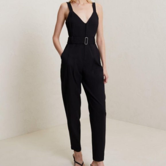 A.L.C. CARMEN LINEN BLEND BELTED BLACK JUMPSUIT sz 2 - Picture 2 of 5